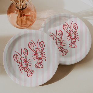 Hummer-Geburtstag mit rosa-roten Streifen Pappteller