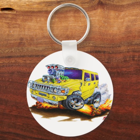 Hummer H2 Gelber LKW Schlüsselanhänger (Vorderseite)