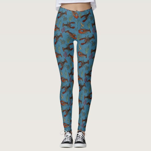 Hummer im Blauen Meer Gemustert Leggings (Vorderseite)