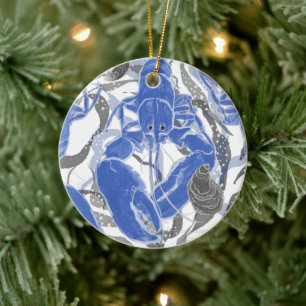 Hummer in blauem Kissen Keramik Ornament