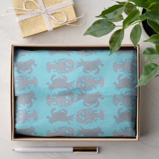 Hummer Krabben Muster Blau Seidenpapier (Geschenk)
