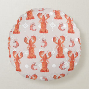 Hummer-Krebs-Wasserfarbe-Schneemuster  Rundes Kissen