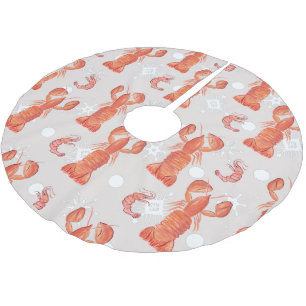 Hummer-Krustentier-Aquarell-Schneemuster Polyester Weihnachtsbaumdecke