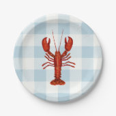Hummer Malerei Nautical Blue Gingham Coastal Pappteller (Vorderseite)