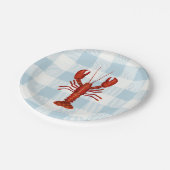 Hummer Malerei Nautical Blue Gingham Coastal Pappteller (Schrägansicht)