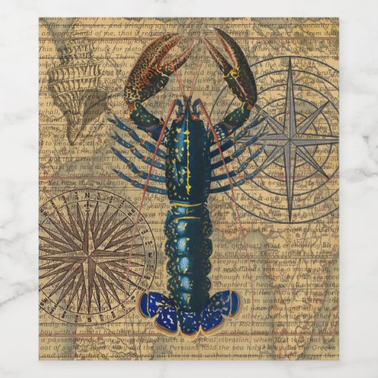 Hummer-Meeresfrüchte Maine Classic Ocean Weinetikett (Einzelnes Label)