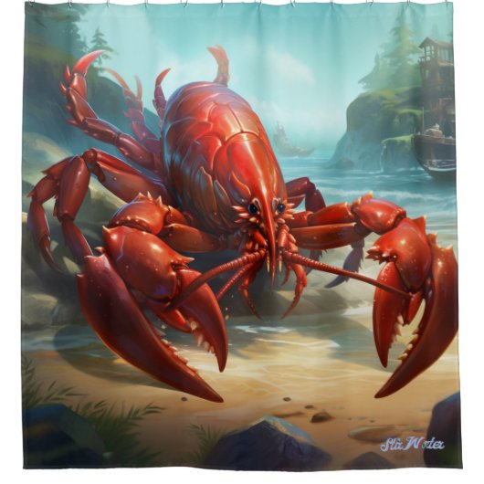 Hummer mit Boot Duschvorhang (Vorderseite)