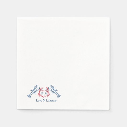 Hummer Nautical Monogram Script Hochzeit der Marin Serviette (Vorderseite)