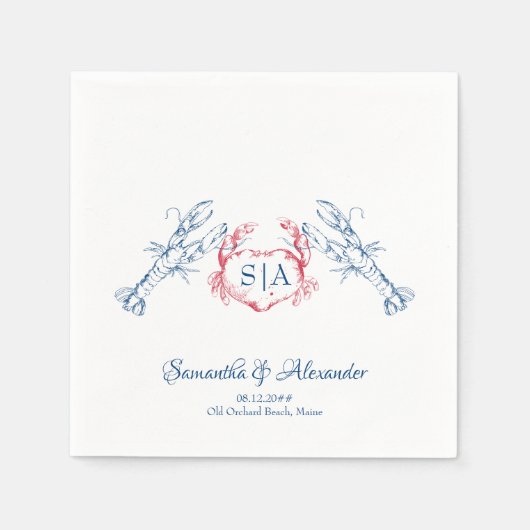 Hummer Nautical Monogram Script Hochzeit der Marin Serviette (Vorderseite)