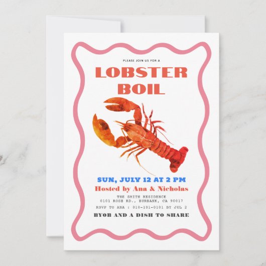 Hummer/Seafood Bake/Boil-Party Einladung (Vorderseite)