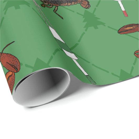 Hummer und Fischerboote an grünen Weihnachten Geschenkpapier (Rolleneckpunkt)
