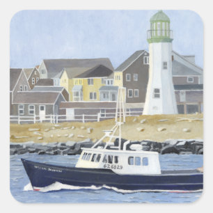 Hummerboot Scituate Harbor Quadratischer Aufkleber