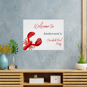 Hummercrawfish kochen Party rot Weißer Empfang Poster