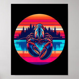 Hummerfischen Sonnenuntergang Retro-Stil Vintage 8 Poster