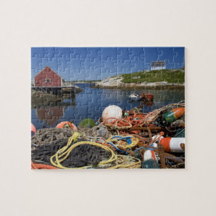 Hummerköder, Bojen und Seile am Dock in Puzzle