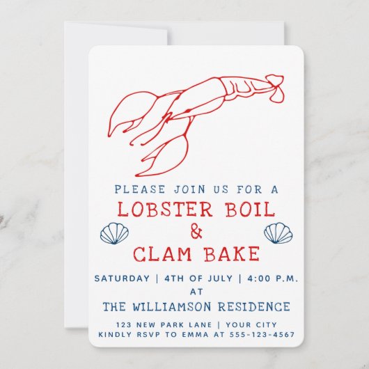 Hummerkohle und Clam Bake | Sommerliche Party Einl Einladung (Vorderseite)