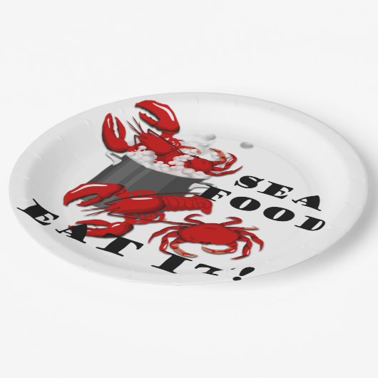 Hummerkrabbe Meeresfrüchte essen Pappteller (Schrägansicht)