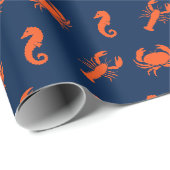 Hummerkrabbe-Seepferd-Marineblume Orangenmuster Geschenkpapier (Rolleneckpunkt)