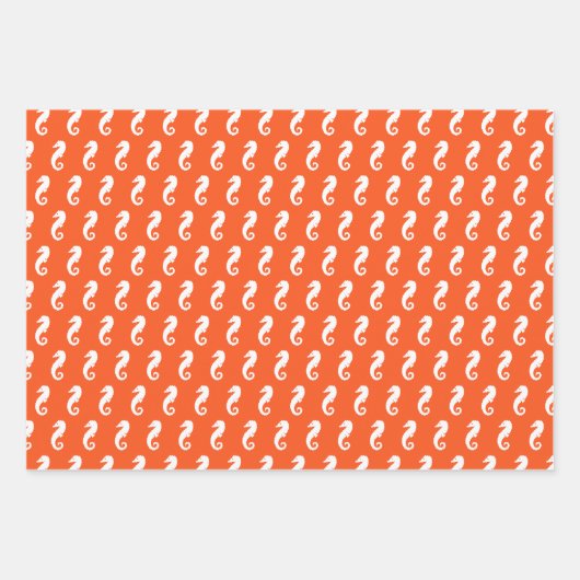 Hummerkrabbe Seepferd Orange Muster Küstenlinie ni Geschenkpapier Set (Vorderseite)