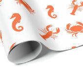 Hummerkrabbe Seepferd-Orangenmuster Geschenkpapier (Rolleneckpunkt)