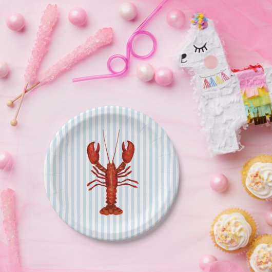 Hummermalerei Nautical Blue Stripe Coastal Pappteller (Party)