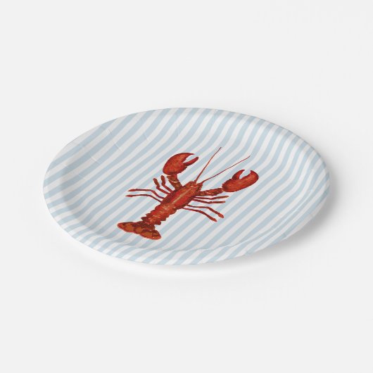 Hummermalerei Nautical Blue Stripe Coastal Pappteller (Schrägansicht)