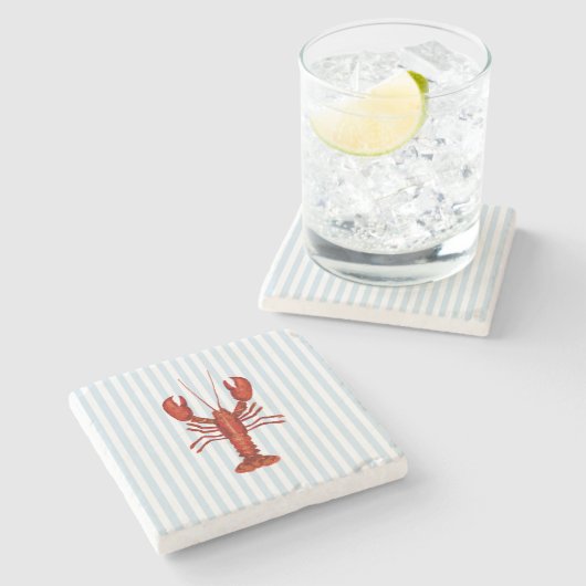 Hummermalerei Nautical Blue Stripe Coastal Steinuntersetzer (Seitenansicht)