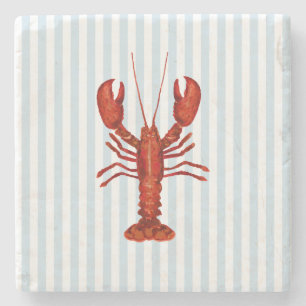 Hummermalerei Nautical Blue Stripe Coastal Steinuntersetzer