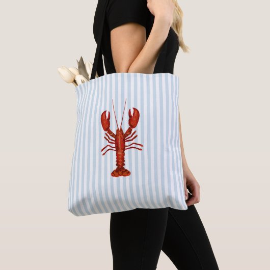 Hummermalerei Nautical Blue Stripe Coastal Tasche (Von Nahem)