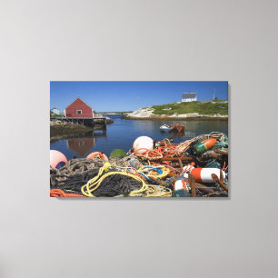 Hummertöpfe, Bojen und Seile am Dock Leinwanddruck