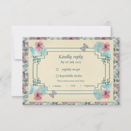 Humming bird and Hibiskus - Wedding RSVP card (Vorderseite)