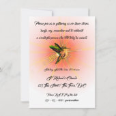 Humming Bird, Gedenkfeier des Lebens Einladung (Rückseite)