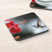 Humming Bird und Rote Blume Getränkeuntersetzer (Linke Seite)