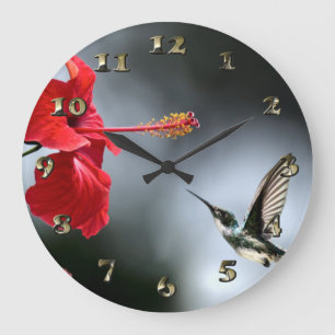 Humming Bird und Rote Blume Große Wanduhr