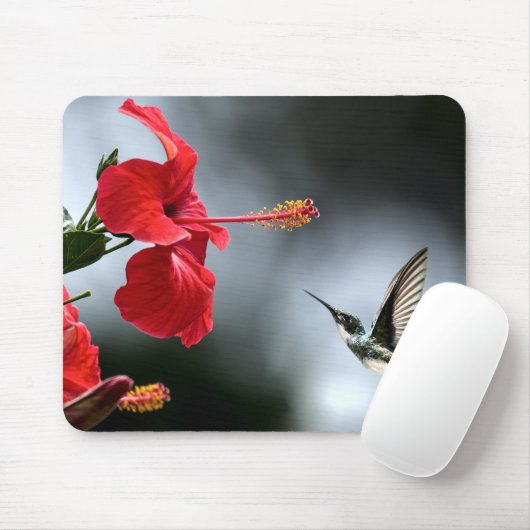 Humming Bird und Rote Blume Mousepad (Mit Mouse)