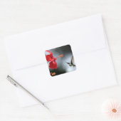 Humming Bird und Rote Blume Quadratischer Aufkleber (Umschlag)