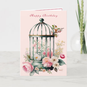 Humming Birds Birdcage Spring Blumen Karte
