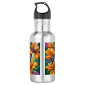Humming Vögel auf orangefarbenen Blüten Edelstahlflasche (Rückseite)
