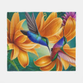 Humming Vögel auf orangefarbenen Blüten Fleecedecke (Vorderseite (Horizontal))