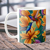 Humming Vögel auf orangefarbenen Blüten Kaffeetasse