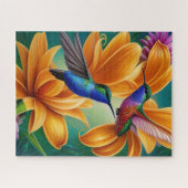 Humming Vögel auf orangefarbenen Blüten Puzzle (Horizontal)