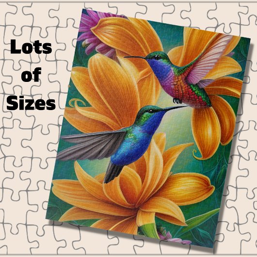 Humming Vögel auf orangefarbenen Blüten Puzzle