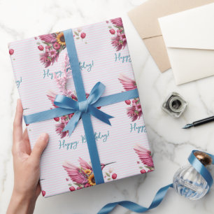 Humming Vogel fliegt Happy Birthday Geschenkpapier