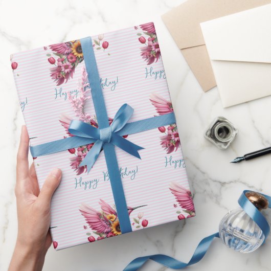 Humming Vogel fliegt Happy Birthday Geschenkpapier (Schenken)