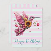 Humming Vogel fliegt Happy Birthday Postkarte (Vorne/Hinten)
