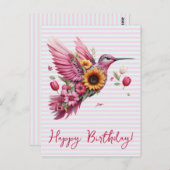 Humming Vogel fliegt Happy Birthday Postkarte (Vorne/Hinten)