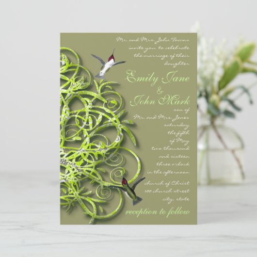 Humming Vögel Limone Bäume Hochzeit Einladung (Stehend Vorderseite)