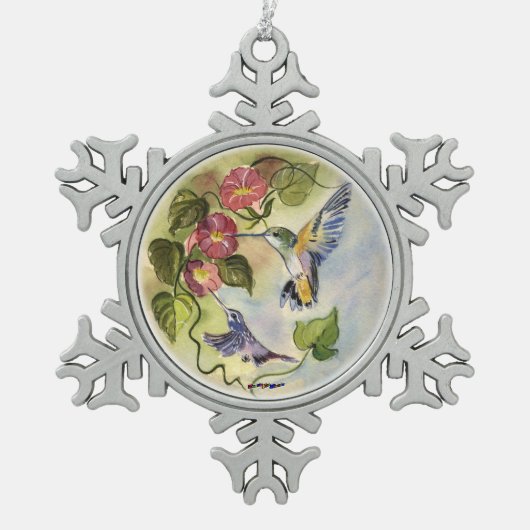 Humming Vögel Schneeflocken Zinn-Ornament (Vorderseite)