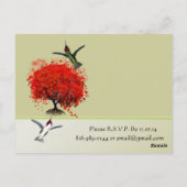 Humming Vogelroter Baum mit Herz und Wirbel Postkarte (Rückseite)