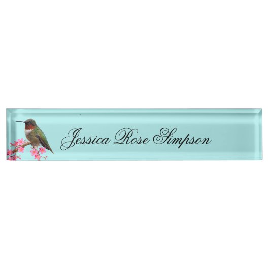Hummingbird Acrylic Name Plate Nameplate Turquoise Namensplakette (Vorderseite)